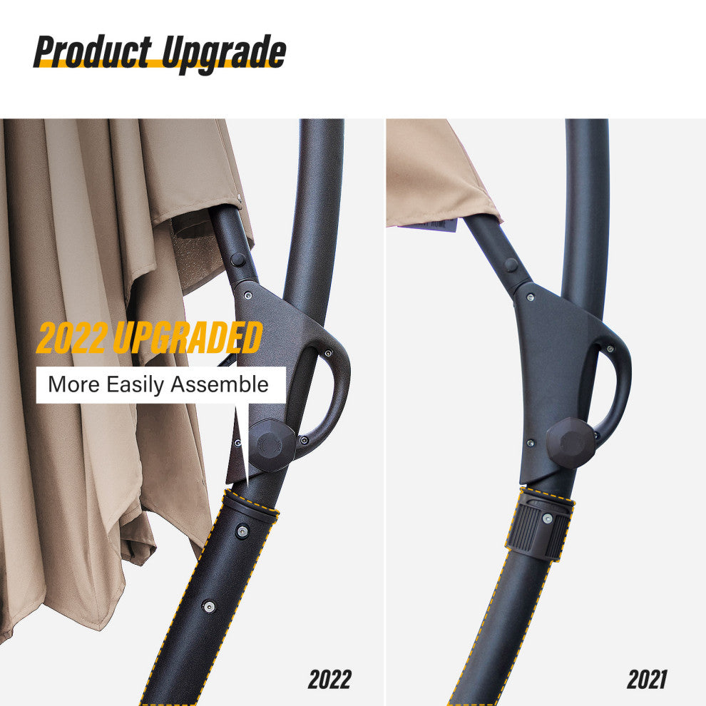 12' Outdoor Patio Hanging Cantilever Curvy Umbrella With 360 Rotation