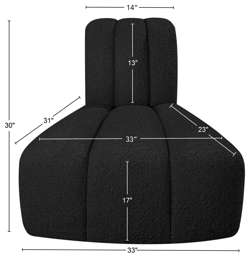 Arc Upholstered Modular Component, Black, 1-Piece: Reverse Corner, Boucle Fabric