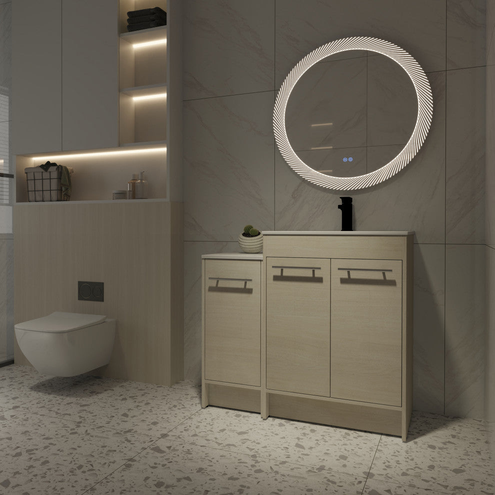 36 inch Plywood Freestanding Bathroom Vanity Set with Integrated Ceramic Sink