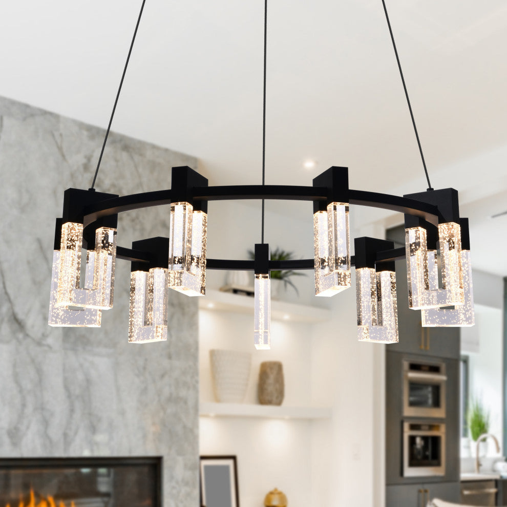 Sorrento 27" 9 Shades ETL Certified Integrated LED Circular Chandelier, Black
