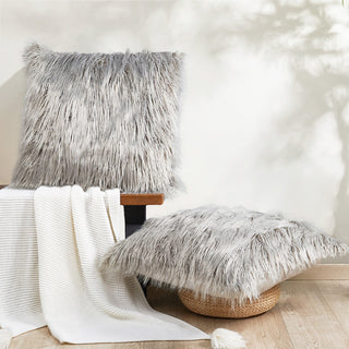 Mongolian Faux Fur Pillow Shell Set, Gray, 26"x26"