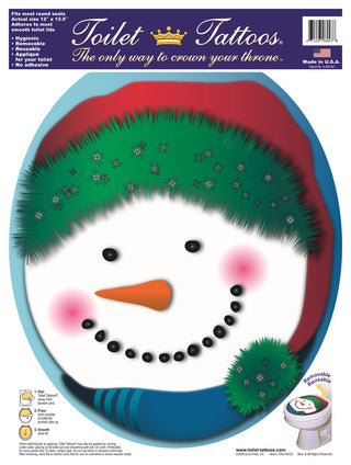 Snowman Stocking Cap Toilet Tattoos Seat Cover, Vinyl Lid Decal, Bathroom Decor, Round