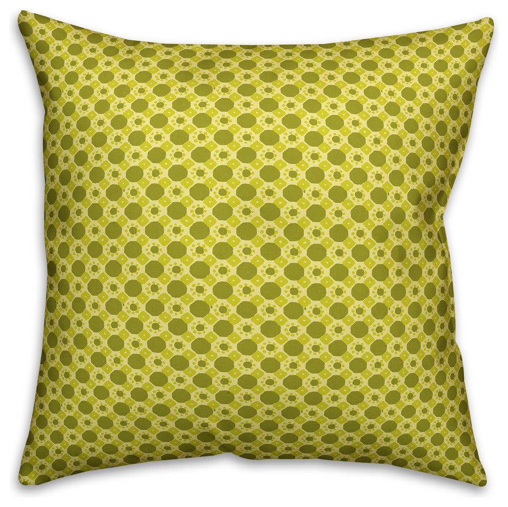Folk Geometric Pattern, Green Outdoor Throw Pillow, 18"x18"
