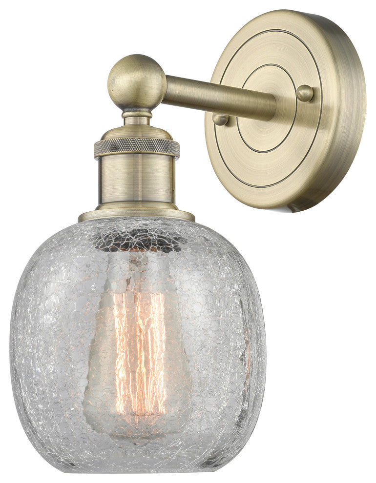 Edison Belfast 1-Light 6" Sconce, Antique Brass, Clear Crackle