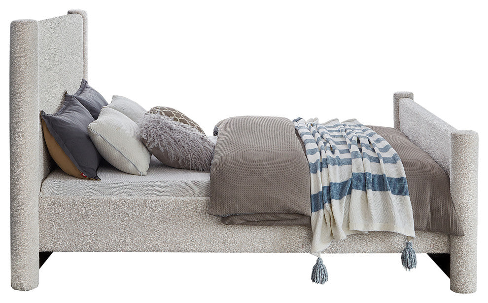 Elias Upholstered Bed, Cream, King, Boucle Fabric
