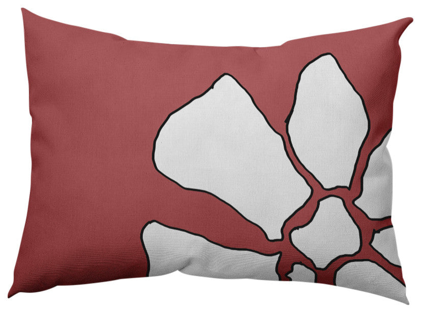 Petal Lines Indoor/Outdoor Lumbar Pillow, Coral, 14x20"