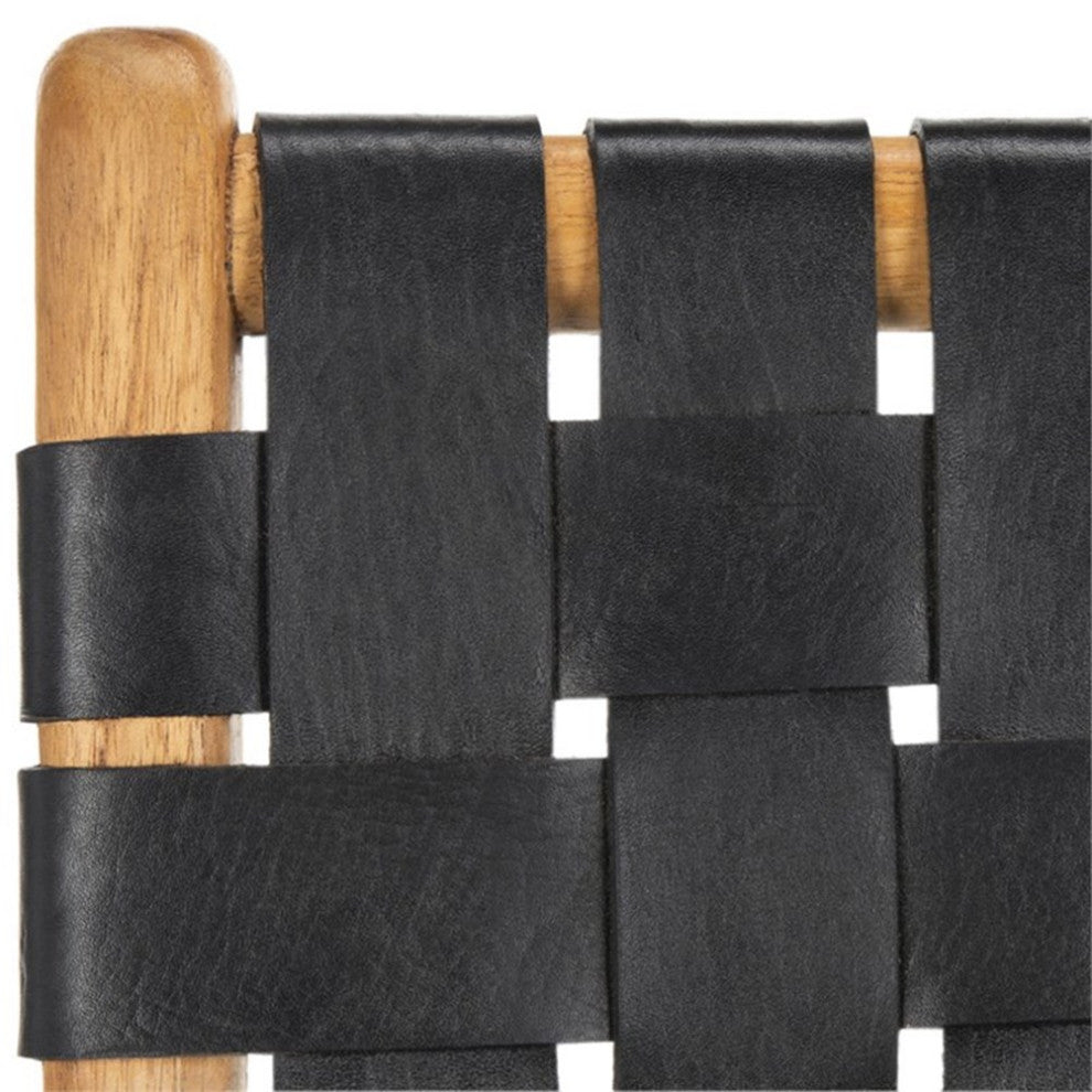 Safavieh Taika Leather Dining Side Chair in Black (Set of 2)
