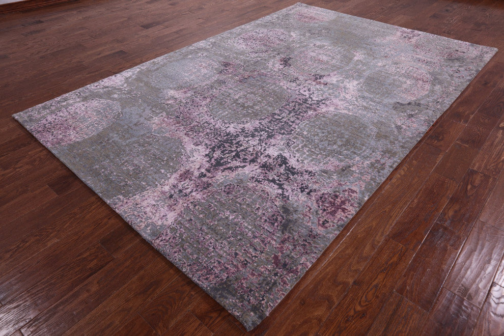 6' 6" X 9' 11" Wool and Silk Modern Handmade Rug Q9060