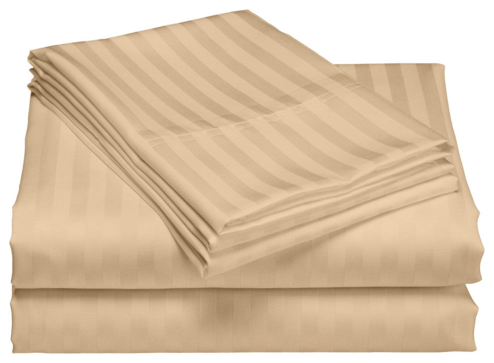 600 Thread Count 100% Cotton Stripe Sheet Set, Taupe, Queen