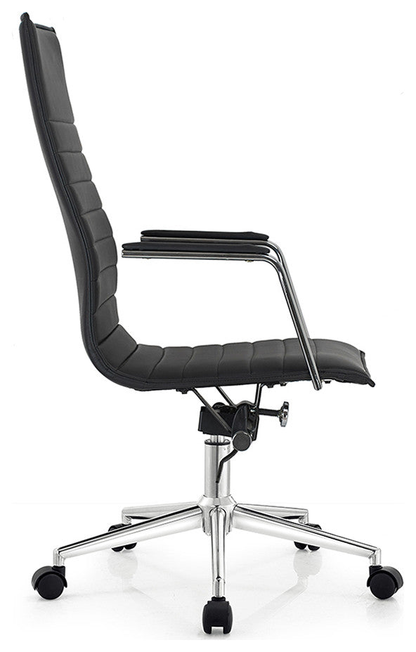 Set of 2 High Back Home Office Chair Upholstered PU Leather Armchair, Black