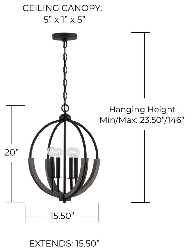 Capital Lighting 347642 Clive 4 Light 16"W Multi Light Pendant - Carbon Grey /