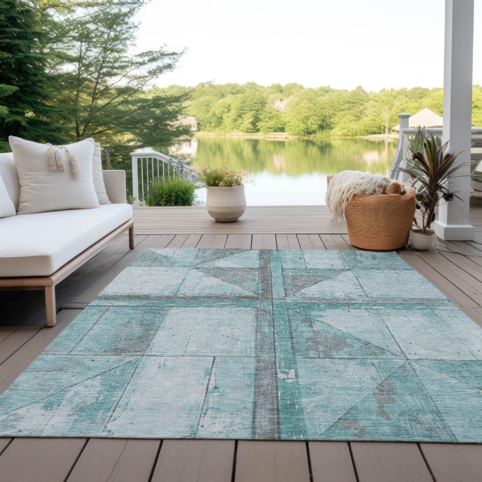 Machine Washable Indoor/Outdoor Chantille ACN1876 Teal 8' x 10' Rug
