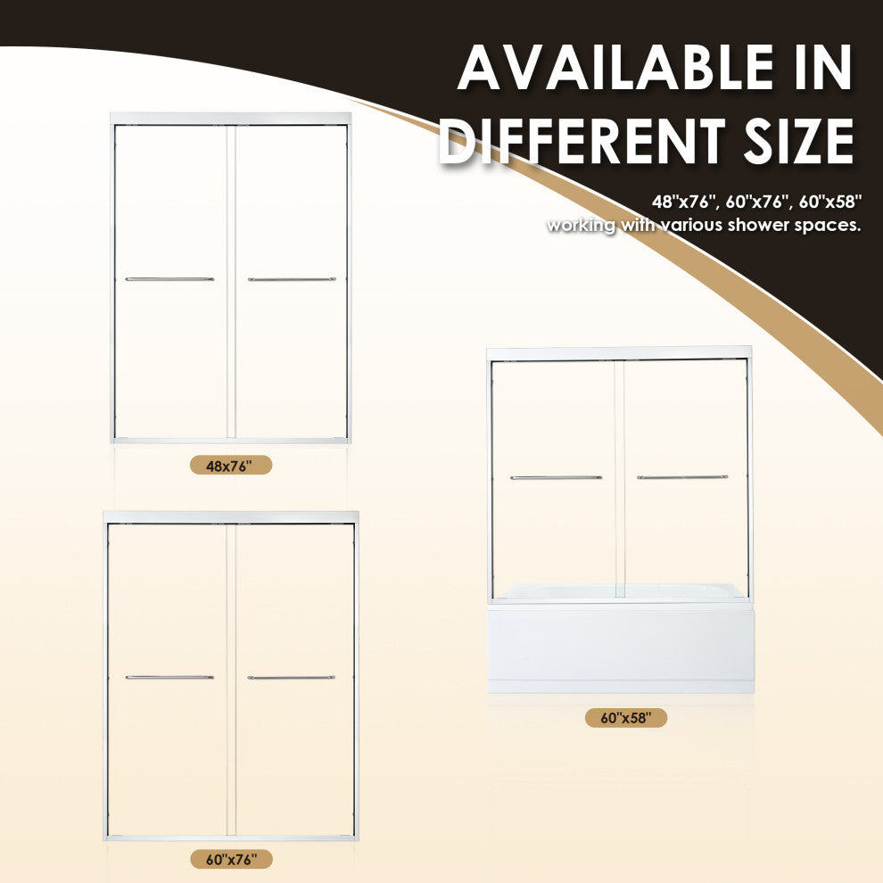 Ennis By Pass Framed Shower Door, Clear Glass, Polished Chrome, 60" W X 76" H