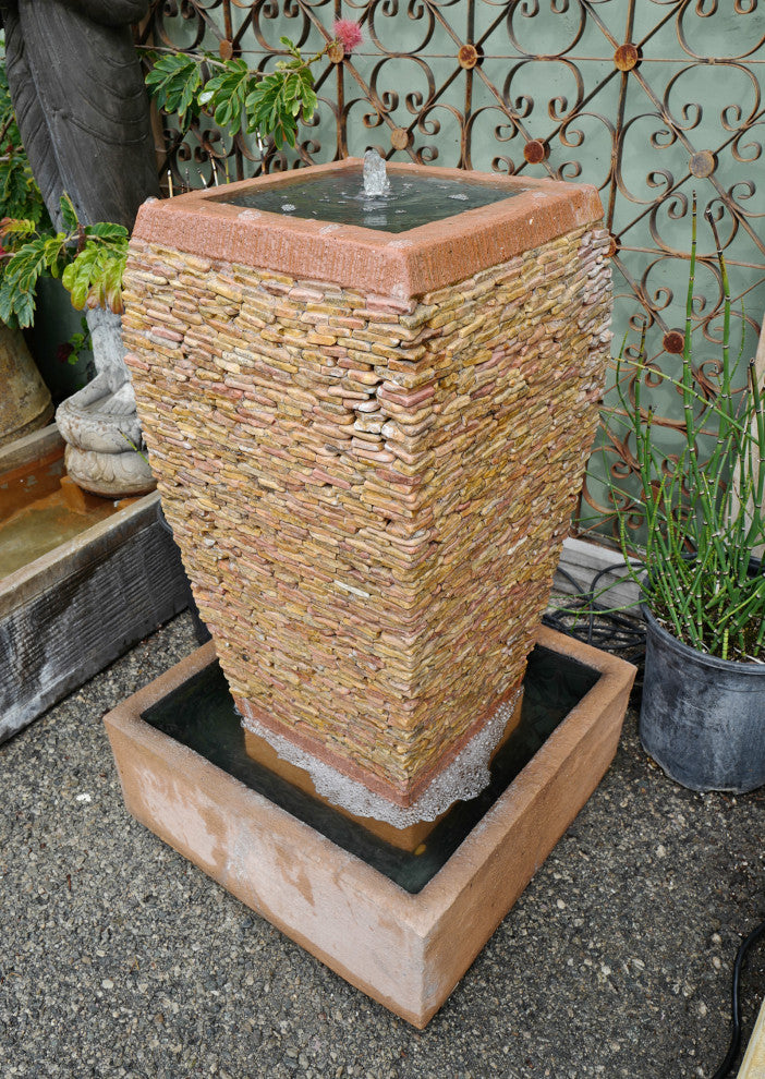 Peach Pebble Stacked Square Urn Fountain