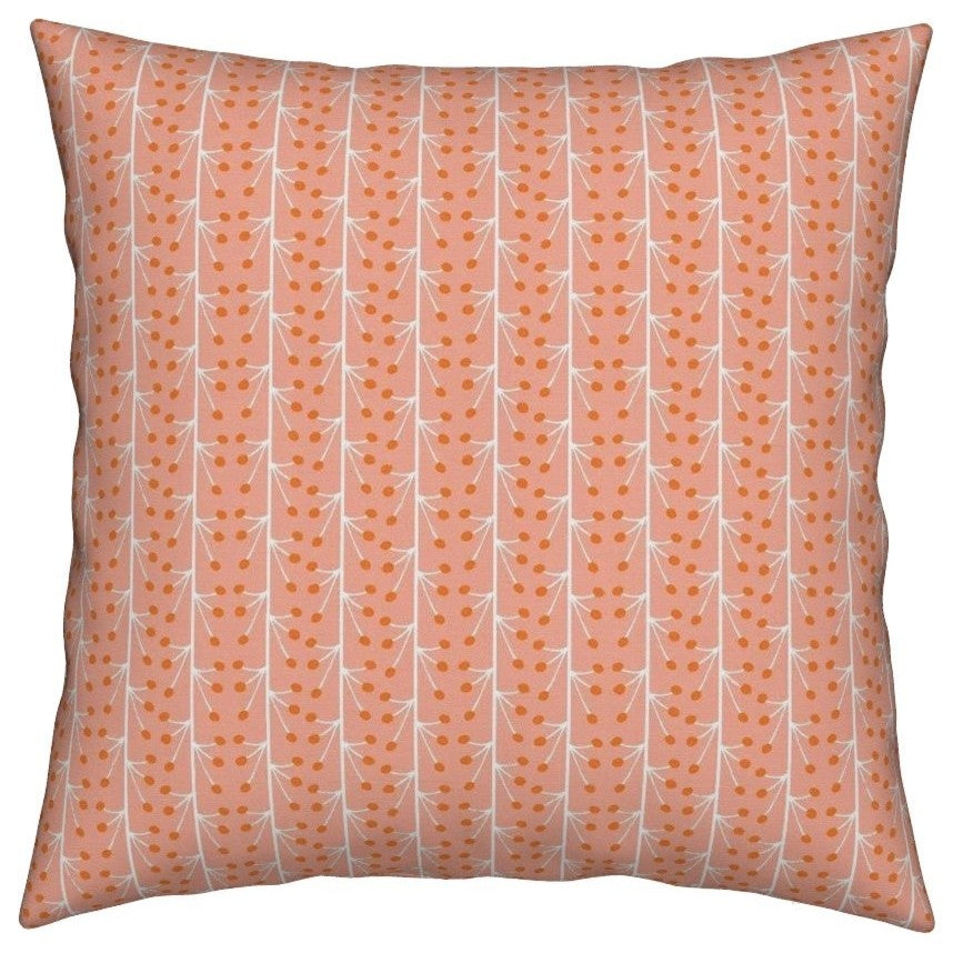 Modern Pink Orange Dots Geometric Twigs Throw Pillow Velvet