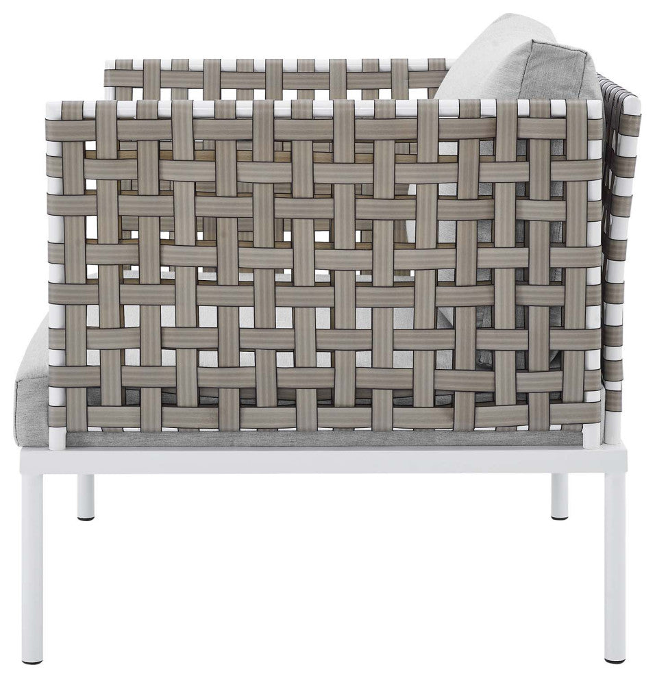 Lounge Sectional Sofa Chair Table Set, Sunbrella, Aluminum, Gray, Outdoor