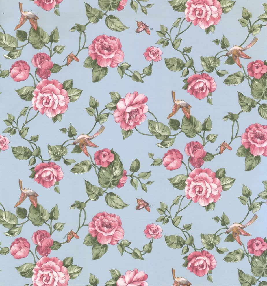 FLORAL - Flower Colorful Blue Wallpaper Sample