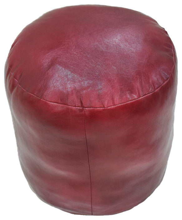 Pouf-Solid Handmade Leather Pouf (Recycled Foam with Fiber Fill), Dark Pink, {Round}16x16x16