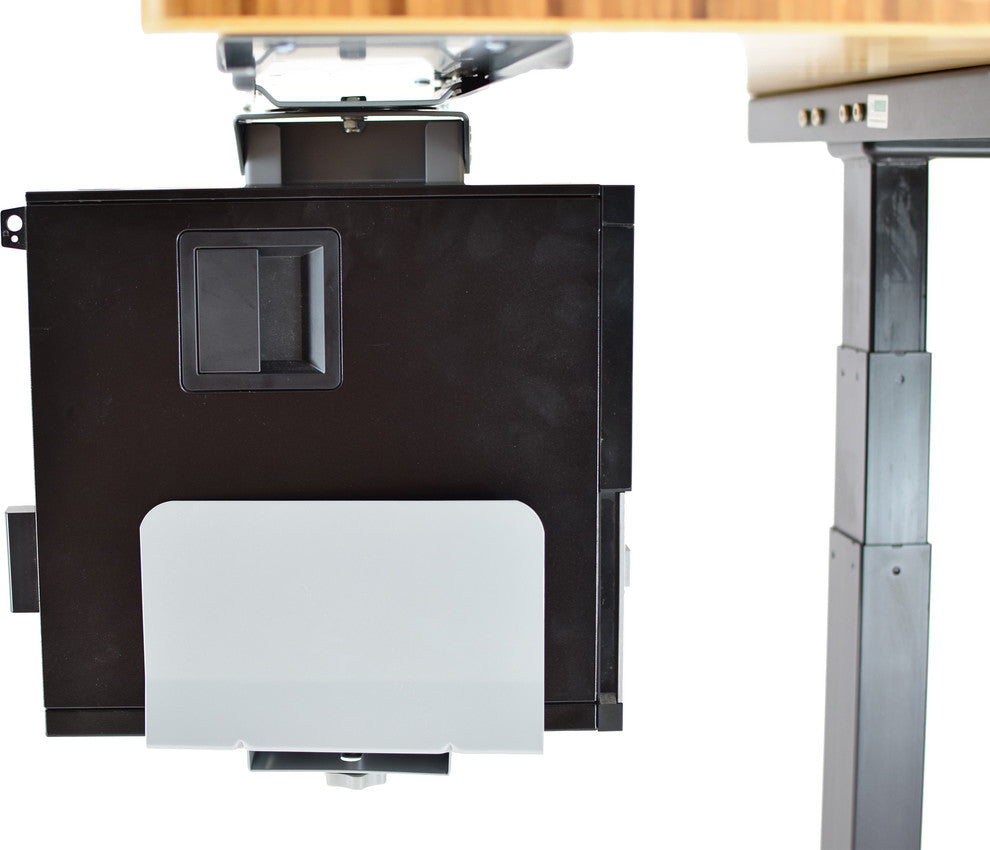 Adjustable Width, Height Under Desk Cpu Holder Swivels, Slides, Holds PC Tower