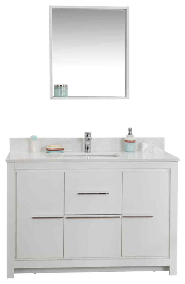 Mila Collection 48" Bathroom Vanity With Sink, Mirror, Countertop, Snow White