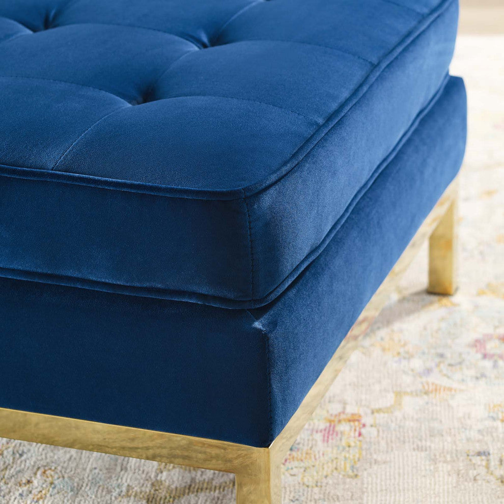 Accent Chair Ottoman, Velvet, Gold Blue Navy, Modern, Living Lounge Hospitality