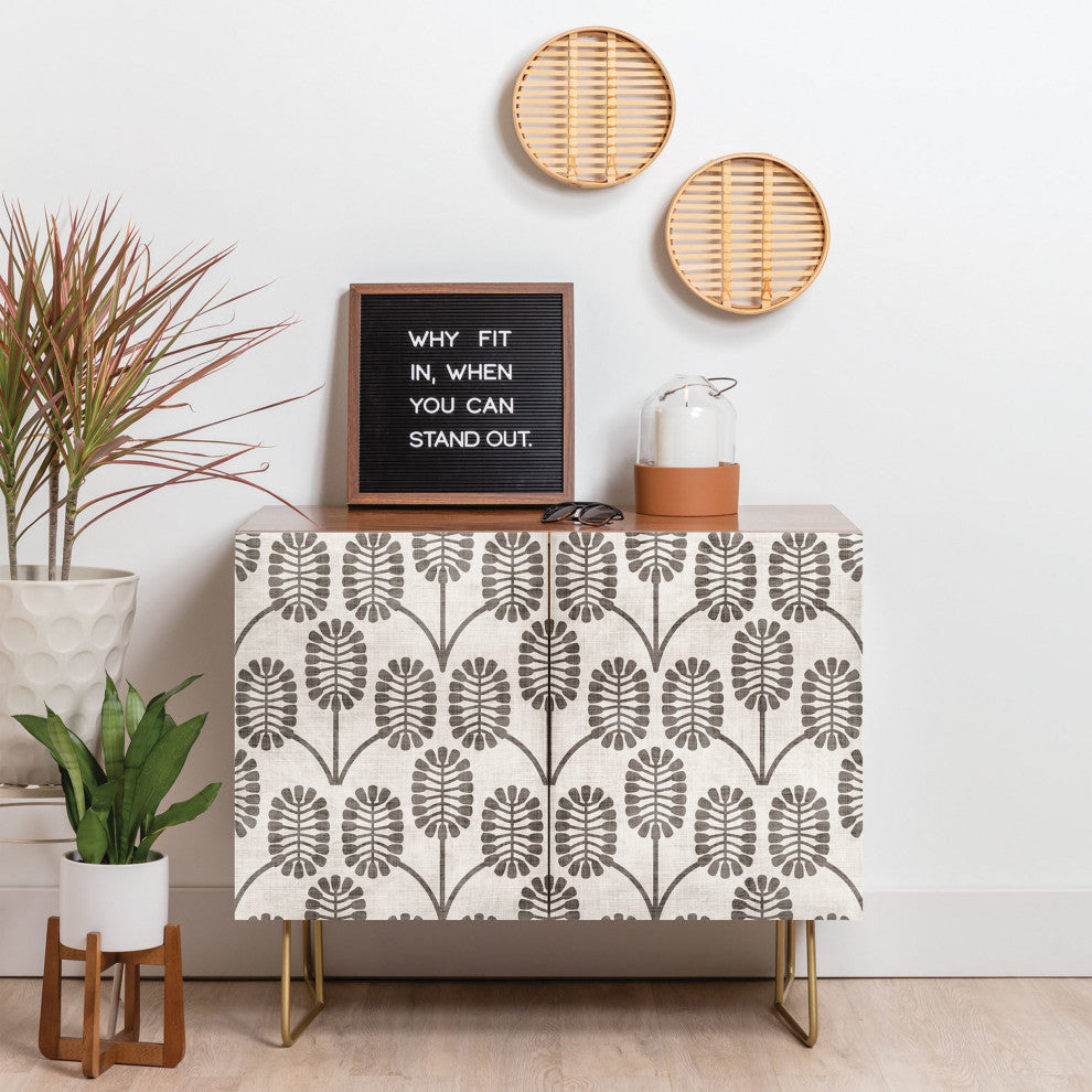 Deny Designs Thistle Credenza, Walnut, Gold Steel Legs