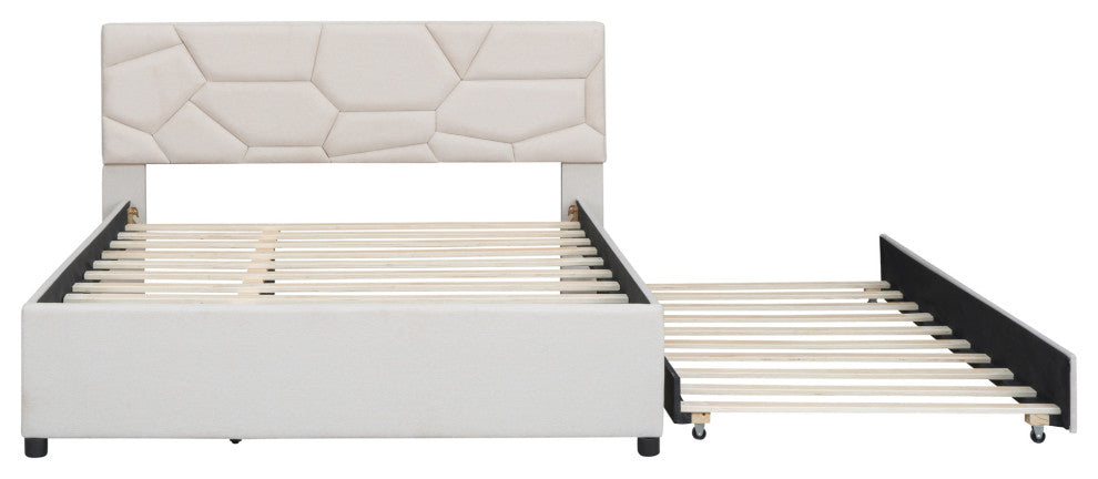 Gewnee Queen Size Upholstered Platform Bed in Beige