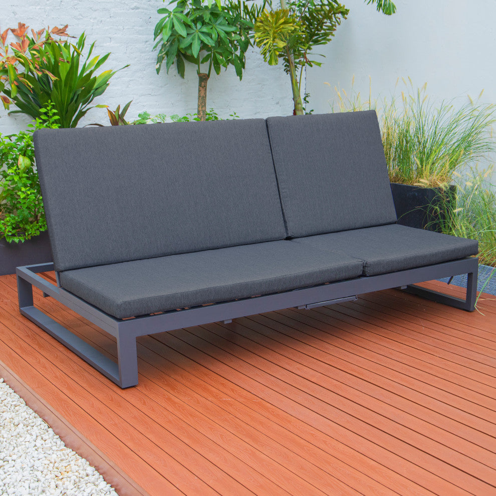 LeisureMod Chelsea Convertible 2-in-1 Sofa and Double Chaise Lounge, Black