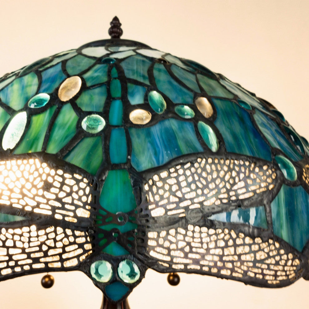 Pomance 16 in. 2-Lights Indoor Green and Antique Bronze Finish Table Lamp