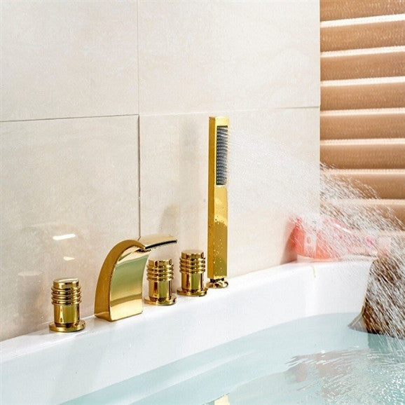 BathSelect Gold Deck Mount Bathtub Faucet With Hand-Held Shower