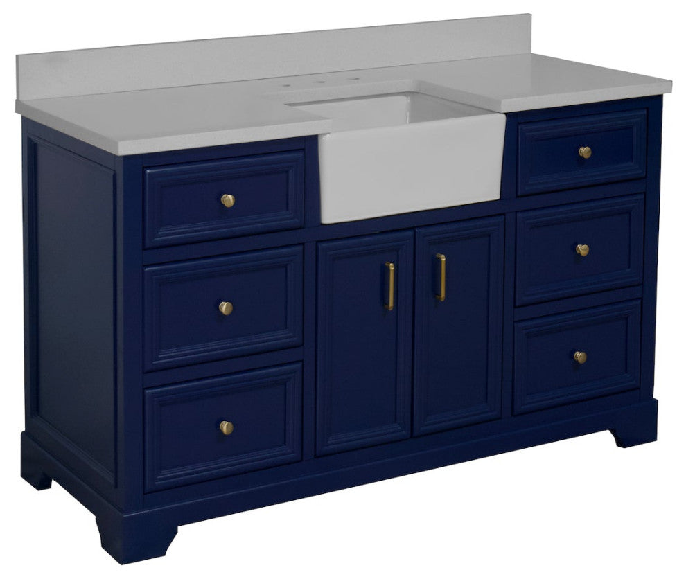 Zelda 60" Bathroom Vanity, Royal Blue, Quartz, Single