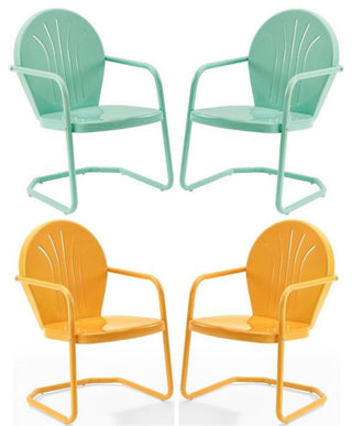 Home Square Griffith 4 Piece Metal Patio Chair Set in Tangerine and Aqua