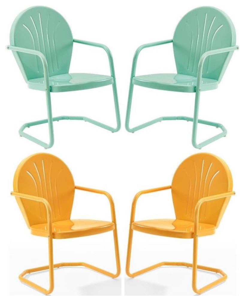 Home Square Griffith 4 Piece Metal Patio Chair Set in Tangerine and Aqua