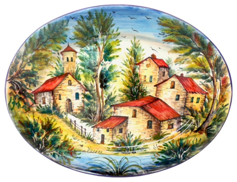 Umbrian Ceramiche Favaroni Carlo Landscape 16.5X12.5"� Oval Serving/Wall Platter,