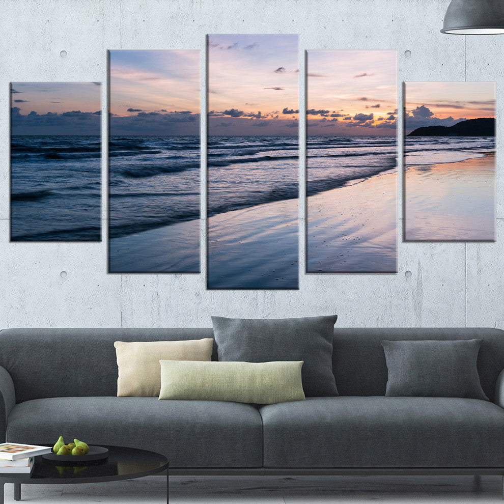 "Blue Sunset Sea Waves Thailand" Oversized Beach Wall Art, 5 Panels, 60"x32"