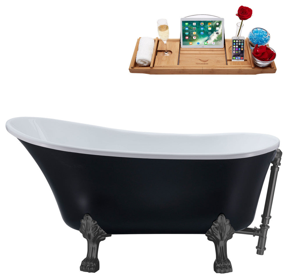 63" Streamline N353BGM-BGM Soaking Clawfoot Tub and Tray With External Drain
