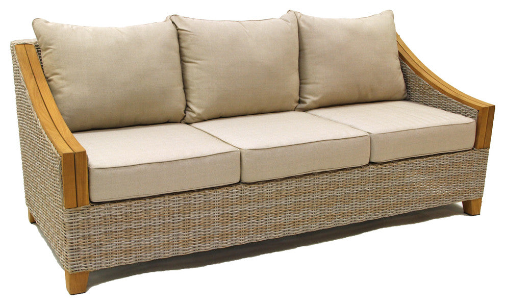 Ash Wicker And Teak Sofa With Sunbrella Fabrics