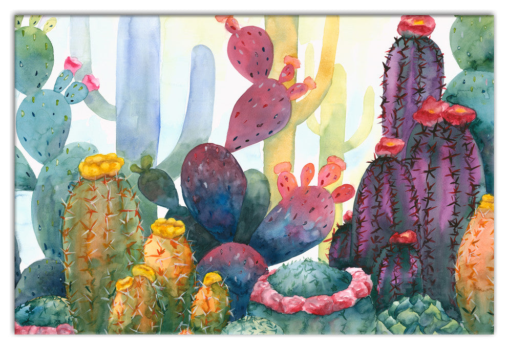Colorful Blooming Cactus 20x30 Canvas Wall Art