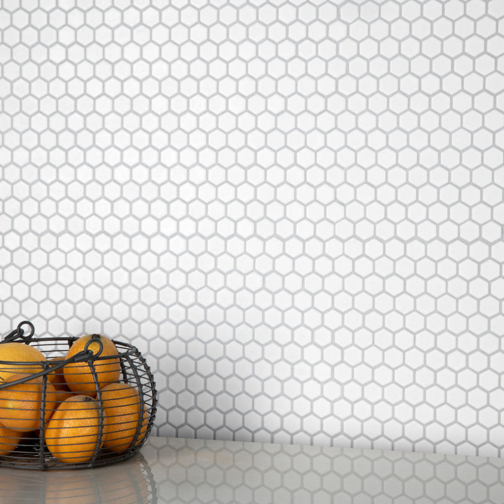 Colmena Hex Porcelain Floor and Wall Mosaic Tile, Matte White