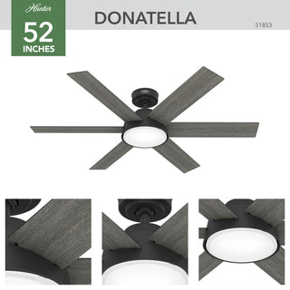 52" Donatella Matte Black Ceiling Fan, LED Light Kit and Handheld Remote