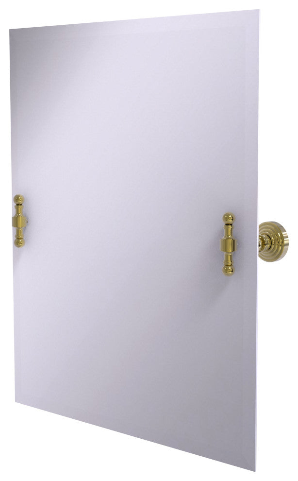 Frameless Rectangular Beveled Edge Tilt Mirror, Unlacquered Brass