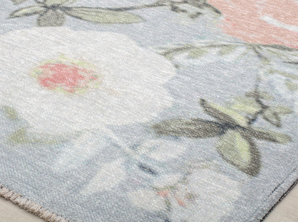 Serafina Blossoming Beauty Floral Contemporary Light Blue Area Rug, 5'3" X 7'0"