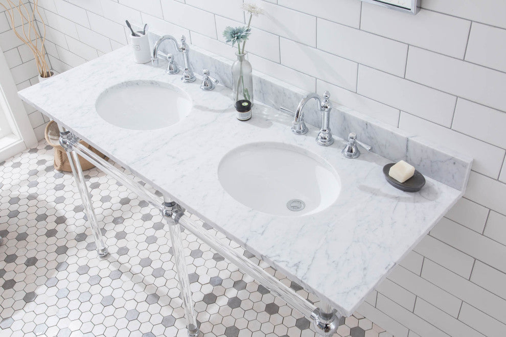 Embassy 60" Double Wash Stand, P-Trap, Countertop With Basin, Faucet, Mirror