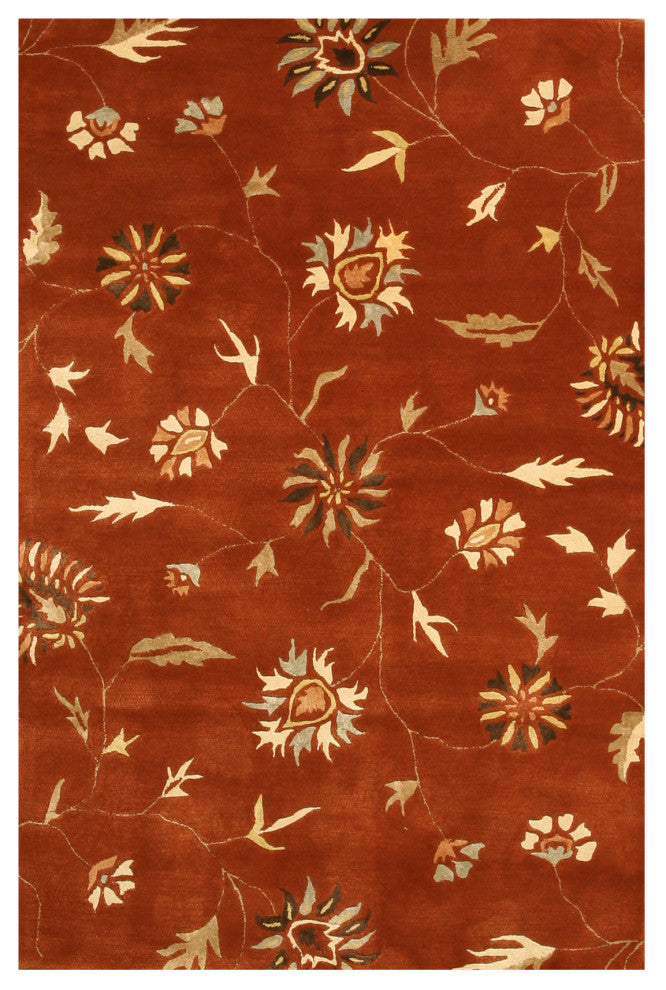 Rust Transitional Floral Modern Floral Area Rug