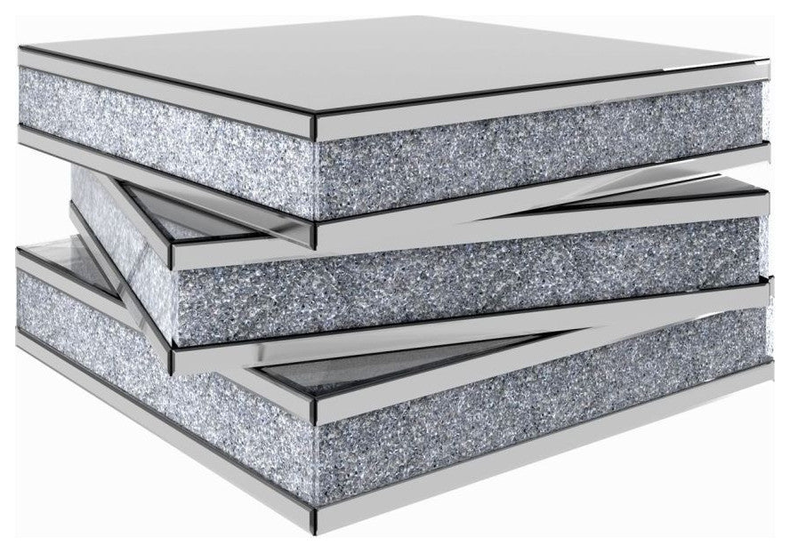 32" Rubik's Bling Silver Mirror and Faux Crystals Coffee Table