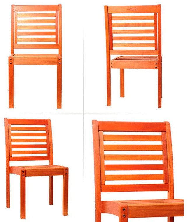Set of 2 Patio Chair, Eucalyptus Wood Construction With Slatted Backrest, Brown