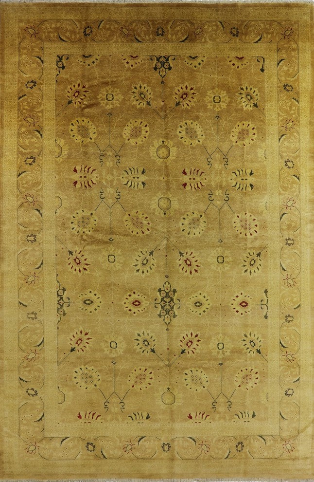 Oushak Handmade Oriental Hand-Knotted Ivory Wool Area Rug, Ivory, 12'x18'