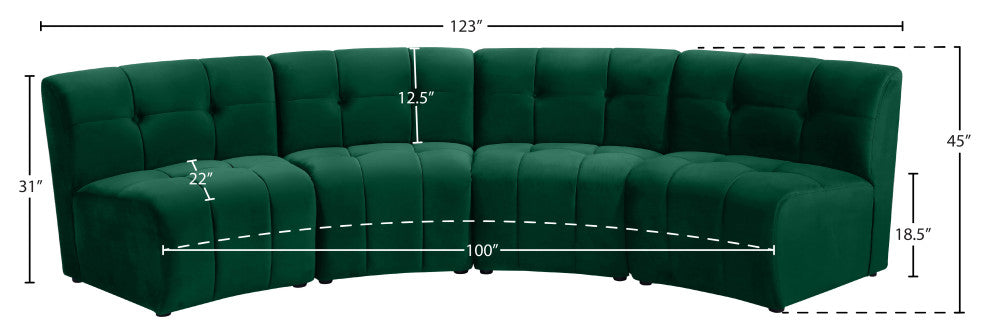 Limitless Velvet Upholstered 4-Piece Modular Sectional, Green