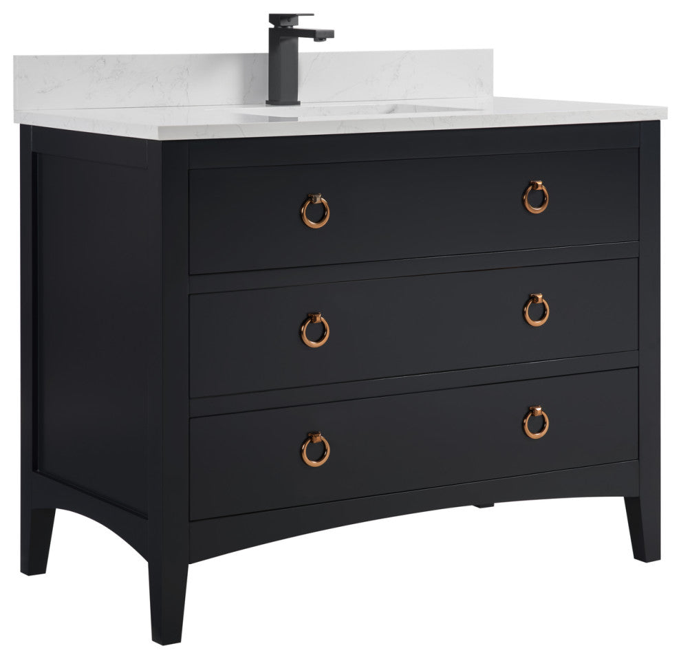 Legion Furniture WS2518 Series Bathroom Sink Vanity, Tricorn Black, 42", Artificial Stone Top, Single Sink