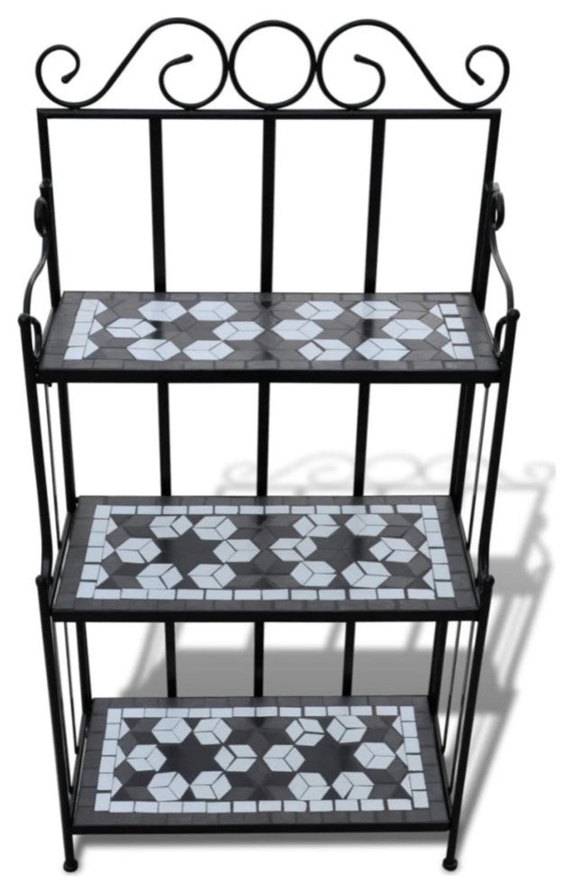 Vidaxl Plant Stand Display Black White Mosaic Pattern